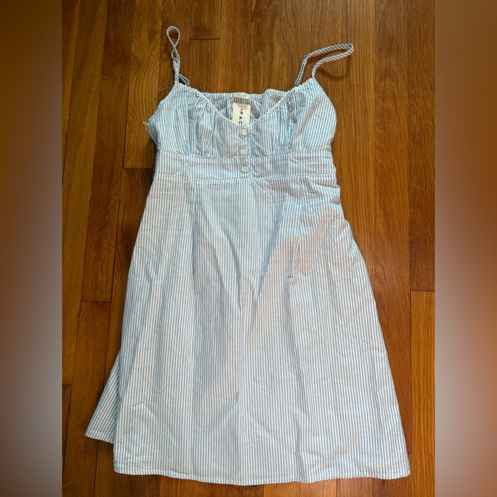 Brandy Melville Blue and White Striped Mini Dress